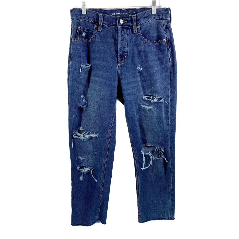 Old Navy Jeans High Rise Slouchy Straight Distressed Womens Size 2